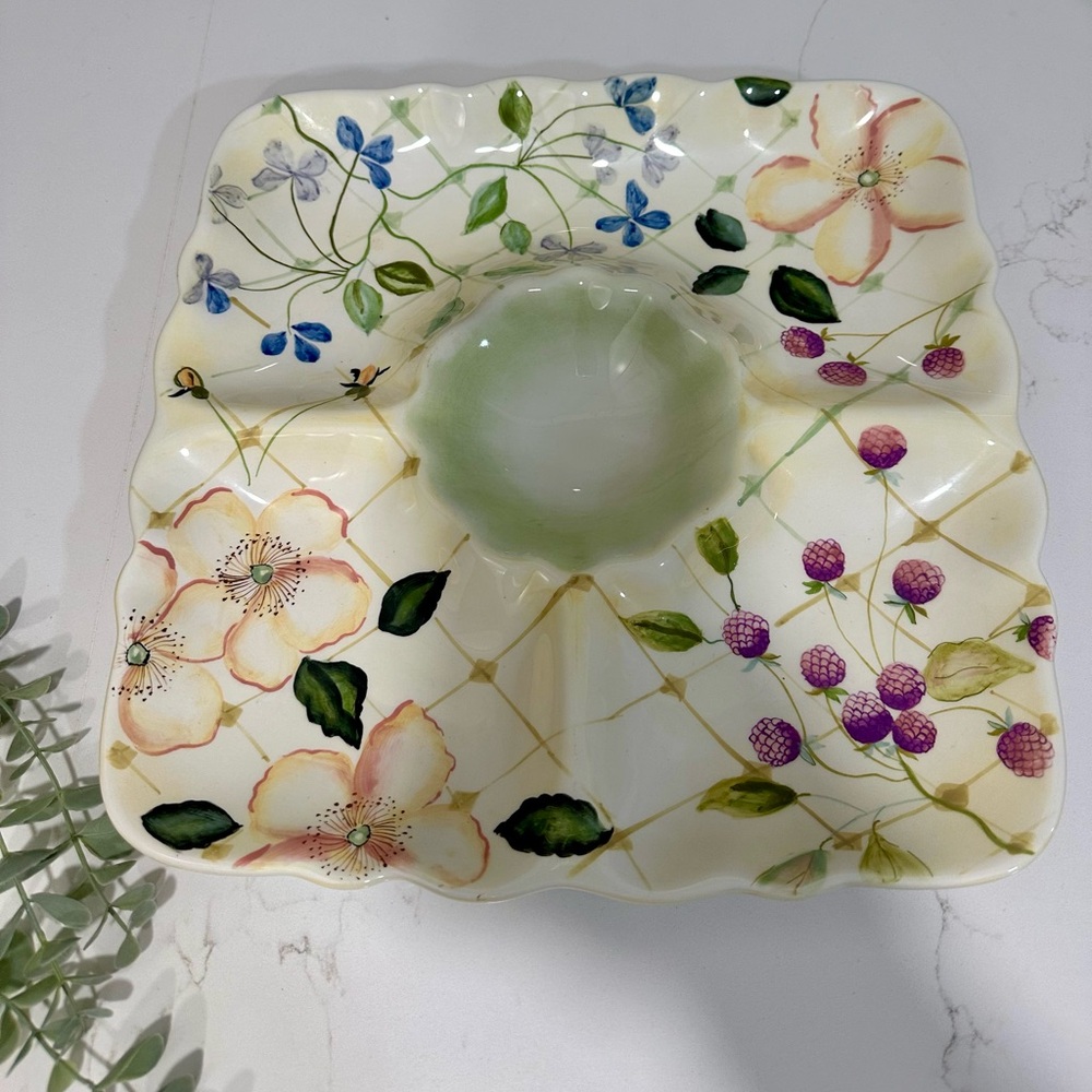 Tracy  Porter “The Evelyn Collection” Square Chips And Dip Tray Hand Painted